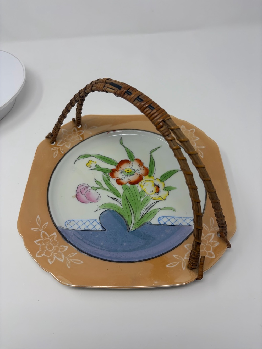 Plate Basket Hand Painted Floral Vintage Decorative Plate